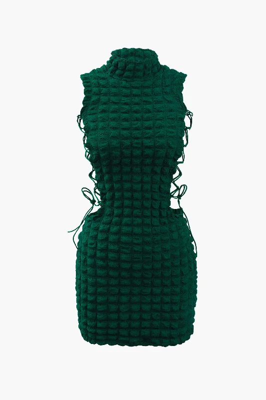 Mini dresses with button - down fronts Popcorn Textured Tie Side Mini Dress