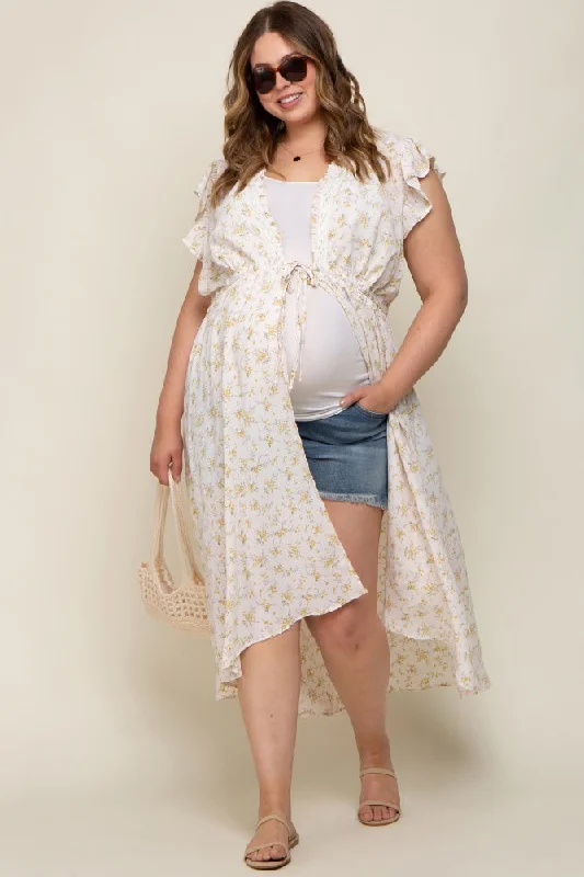 Maternity dress for work in a professional style Cream Floral Crochet Front Tie Maternity Plus Coverup Maternity dress for work in a professional style Cream Floral Crochet Front Tie Maternity Plus Coverup