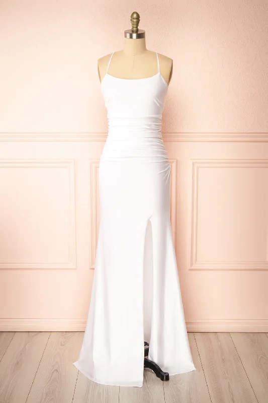 Midi dresses with belted waists to accentuate the figure Sonia White | Mermaid Maxi Dress w/ Slit Midi dresses with belted waists to accentuate the figure Sonia White | Mermaid Maxi Dress w/ Slit