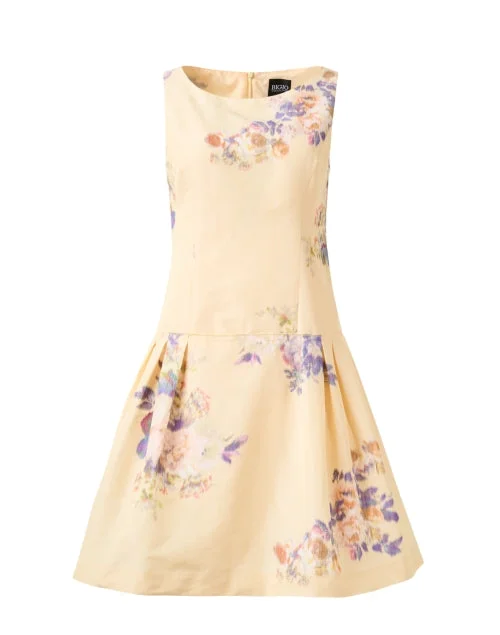 Everyday Dress with Darted Bodice for a Flattering Fit​ Yellow Floral Print Dress