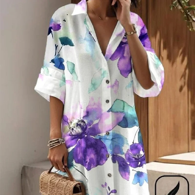 Everyday Dress with Flutter Sleeves for a Feminine Look Feminine Flair Flower Print Temperament Ladies Dress Everyday Dress with Flutter Sleeves for a Feminine Look Feminine Flair Flower Print Temperament Ladies Dress