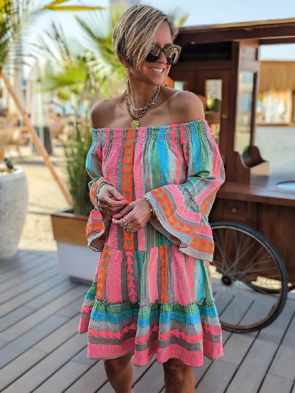 Everyday Dress with Organic Cotton for Eco - conscious Consumers Vibrant Patchwork Ruffle Flared Sleeve Dress Everyday Dress with Organic Cotton for Eco - conscious Consumers Vibrant Patchwork Ruffle Flared Sleeve Dress
