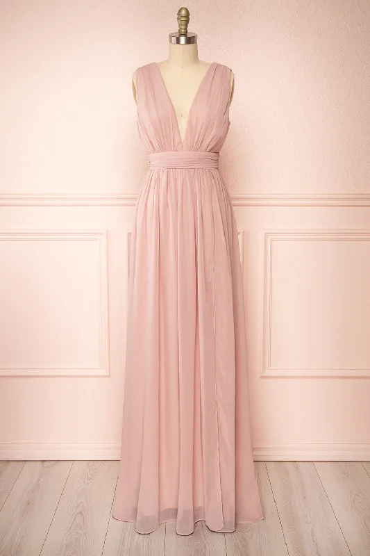 Midi dresses with tassel accents for a bohemian and free - spirited style Animos Taupe | V-Neck Maxi Dress Midi dresses with tassel accents for a bohemian and free - spirited style Animos Taupe | V-Neck Maxi Dress