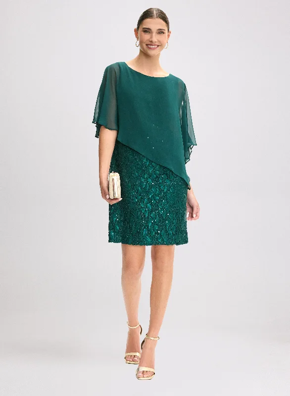 Sheath midi dresses with beaded embellishments for a formal occasion Lace & Sequin Poncho Dress Sheath midi dresses with beaded embellishments for a formal occasion Lace & Sequin Poncho Dress