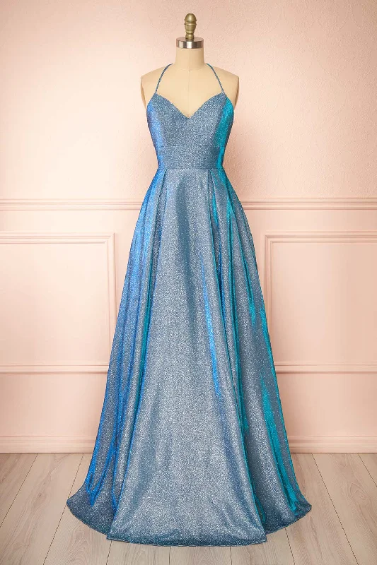 Midi dresses with mesh inserts for a trendy and breathable option Darya Blue | Sparkly Maxi Dress w/ Laced Back Midi dresses with mesh inserts for a trendy and breathable option Darya Blue | Sparkly Maxi Dress w/ Laced Back