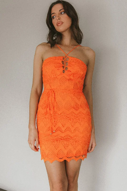 Sequined mini dresses for New Year's Eve St Kilda Embroidered Lace Strappy Dress Coral Sequined mini dresses for New Year's Eve St Kilda Embroidered Lace Strappy Dress Coral