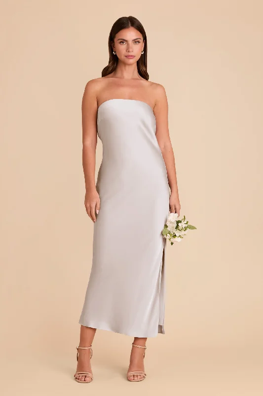 Maternity dress for work in a professional style Isla Matte Satin Dress - Platinum