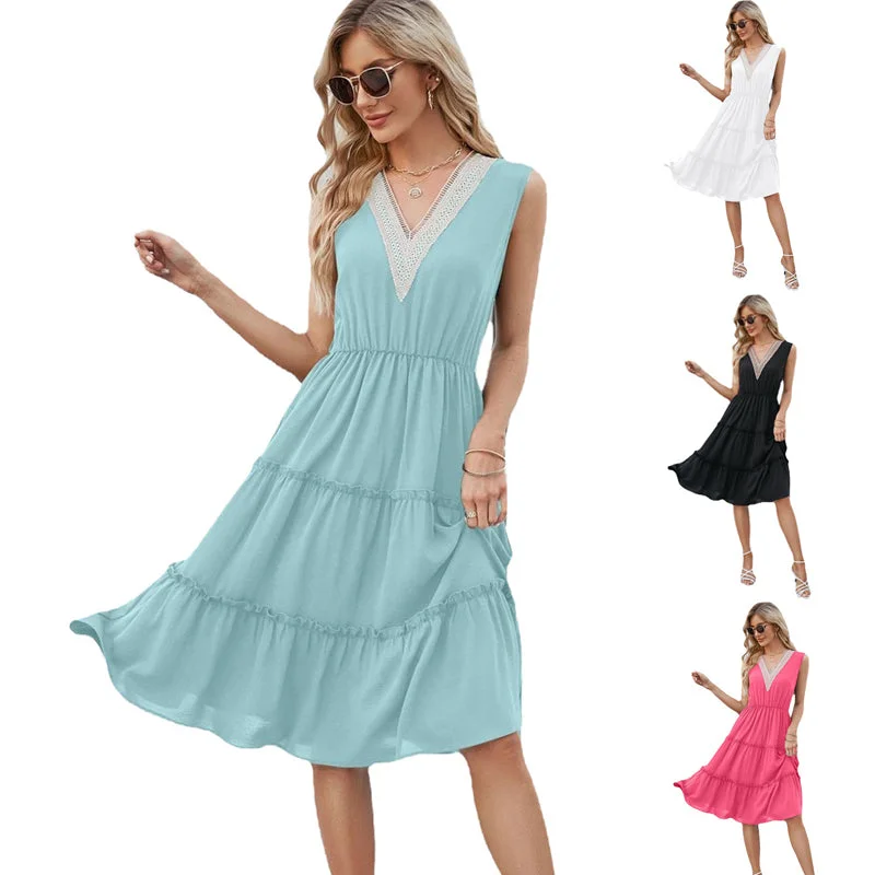  Pleated Ruffle Elegant Sleeveless Beach Dress
