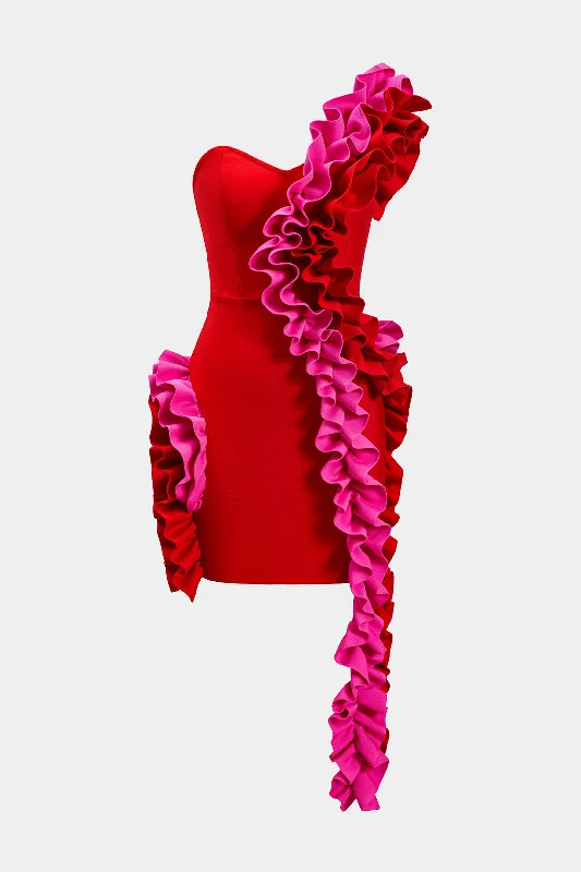 Mini dresses with side slits for a sexy appeal Ruffle Zipper One-Shoulder Mini Dress Mini dresses with side slits for a sexy appeal Ruffle Zipper One-Shoulder Mini Dress