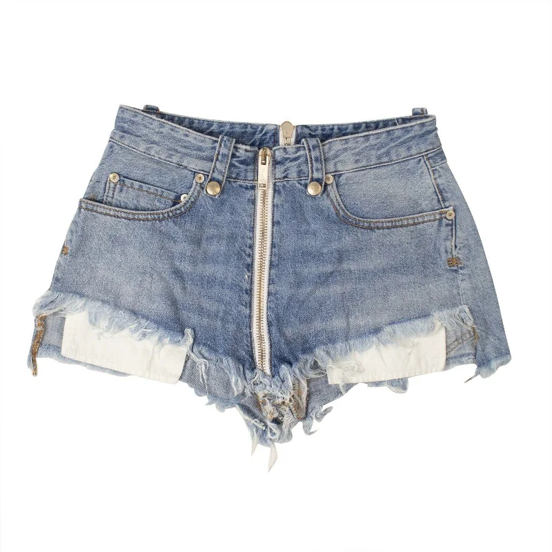 Women's Leather - Look Tight Trousers with Zipper Details in Dark Gray for an Urban StyleUnravel Project Denim Zipped Shorts - Denim Women's Leather - Look Tight Trousers with Zipper Details in Dark Gray for an Urban StyleUnravel Project Denim Zipped Shorts - Denim