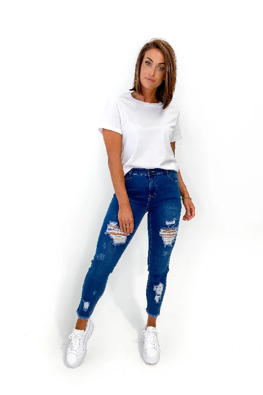 Plus Size Women's Printed Tight Trousers in Floral Patterns for a Spring - Inspired OutfitWakee Denim Hayley Jean Blue Plus Size Women's Printed Tight Trousers in Floral Patterns for a Spring - Inspired OutfitWakee Denim Hayley Jean Blue