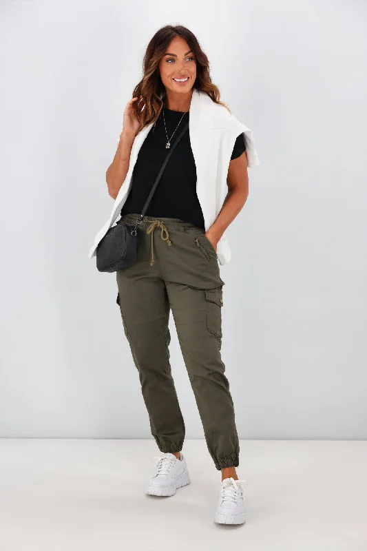 Plus Size Women's Printed Tight Trousers in Floral Patterns for a Spring - Inspired OutfitWakee Denim Lucy Cargo Jean Khaki Plus Size Women's Printed Tight Trousers in Floral Patterns for a Spring - Inspired OutfitWakee Denim Lucy Cargo Jean Khaki