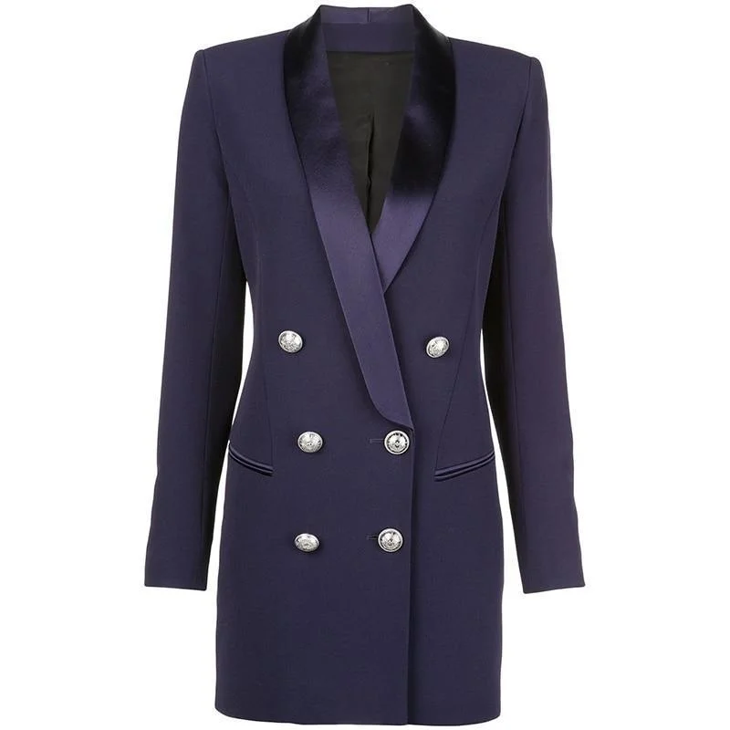 Plus Size Women's Double - Breasted Wool Blazers for Winter Office WearNavy Blue Tuxedo Blazer Women - Casual - Plain-Solid Plus Size Women's Double - Breasted Wool Blazers for Winter Office WearNavy Blue Tuxedo Blazer Women - Casual - Plain-Solid