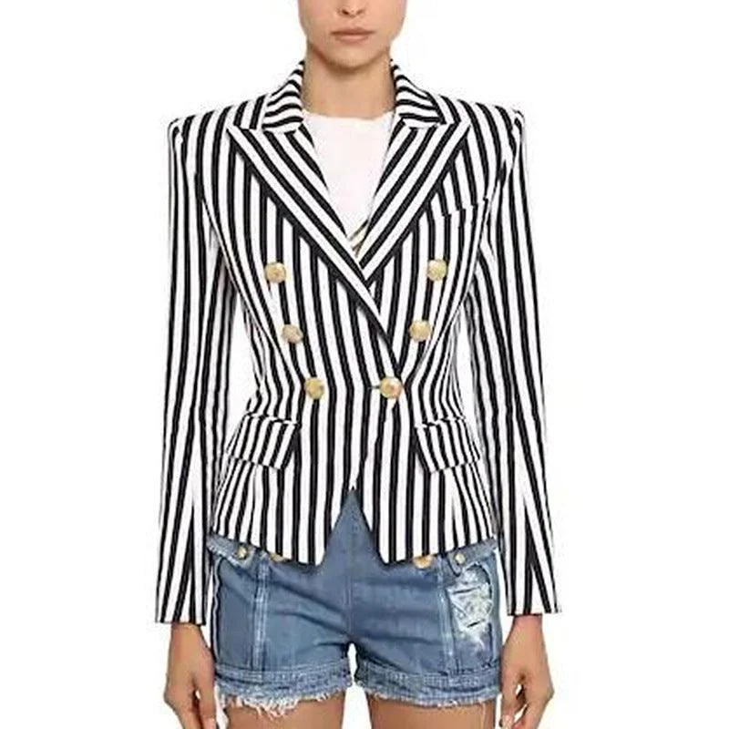 Oversized Women's Checkered Blazers in Black and White for a Trendy StyleStriped Blazer Women - Casual - Striped-Pinstriped Oversized Women's Checkered Blazers in Black and White for a Trendy StyleStriped Blazer Women - Casual - Striped-Pinstriped