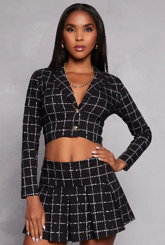 Double - Breasted Women's Polyester Blazers in Bright Colors for a Fun StylePlaid Button Front Cropped Blazer Double - Breasted Women's Polyester Blazers in Bright Colors for a Fun StylePlaid Button Front Cropped Blazer