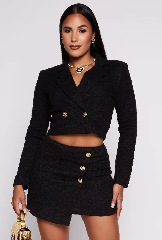 Single - Breasted Women's Tweed Blazers with Gold Buttons for a Classic LookTwo Button Cropped Blazer Single - Breasted Women's Tweed Blazers with Gold Buttons for a Classic LookTwo Button Cropped Blazer
