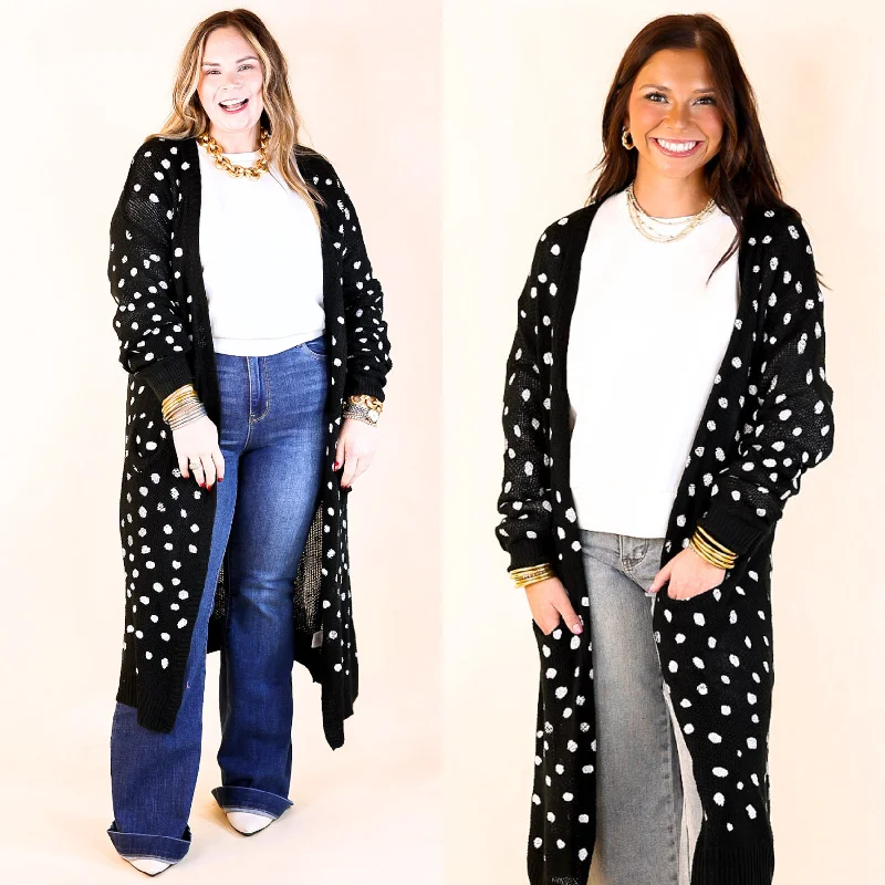 floral print women cardigan for a feminine touchBoho Lifestyle Long Sleeve Polka Dot Duster Cardigan in Black floral print women cardigan for a feminine touchBoho Lifestyle Long Sleeve Polka Dot Duster Cardigan in Black