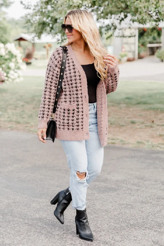 oversized women cardigan for a trendy and cozy lookAt Your Best Brown And Black Fuzzy Houndstooth Cardigan FINAL SALE oversized women cardigan for a trendy and cozy lookAt Your Best Brown And Black Fuzzy Houndstooth Cardigan FINAL SALE