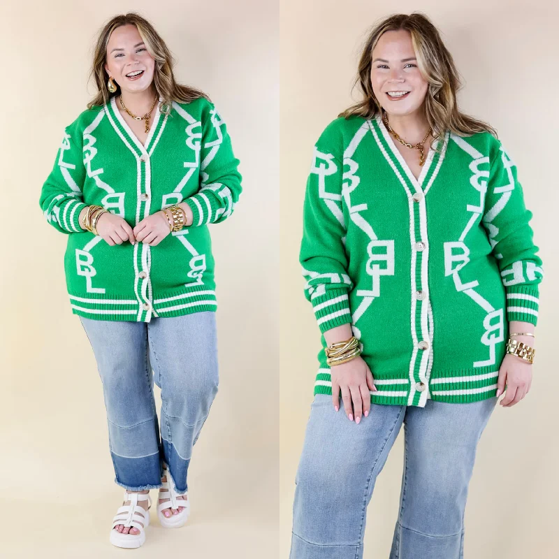 oversized women cardigan for a trendy and cozy lookBuddyLove | Varsity Cardigan in Shady Glade (Green) oversized women cardigan for a trendy and cozy lookBuddyLove | Varsity Cardigan in Shady Glade (Green)