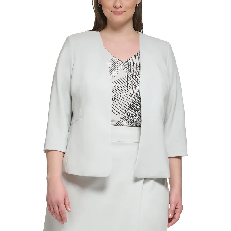 Single - Breasted Women's Linen Blend Blazers in Earth Tones for Casual WearCalvin Klein Womens Plus Crepe Collarless Open-Front Blazer Single - Breasted Women's Linen Blend Blazers in Earth Tones for Casual WearCalvin Klein Womens Plus Crepe Collarless Open-Front Blazer
