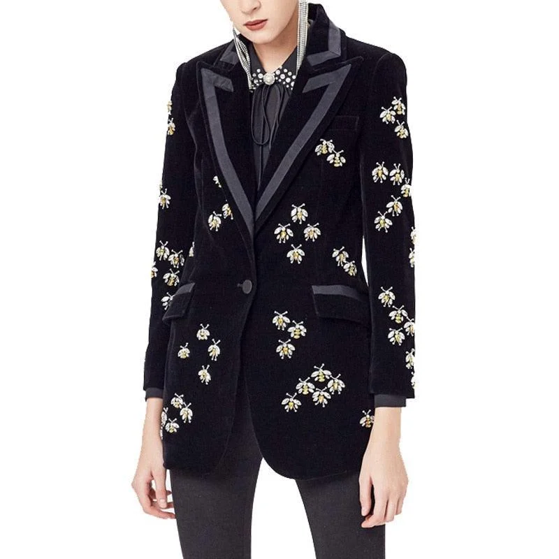 Plus Size Women's Embroidered Blazers in Floral Patterns for a Feminine TouchBees Beaded Velvet Blazer Women - Casual - Printed Plus Size Women's Embroidered Blazers in Floral Patterns for a Feminine TouchBees Beaded Velvet Blazer Women - Casual - Printed