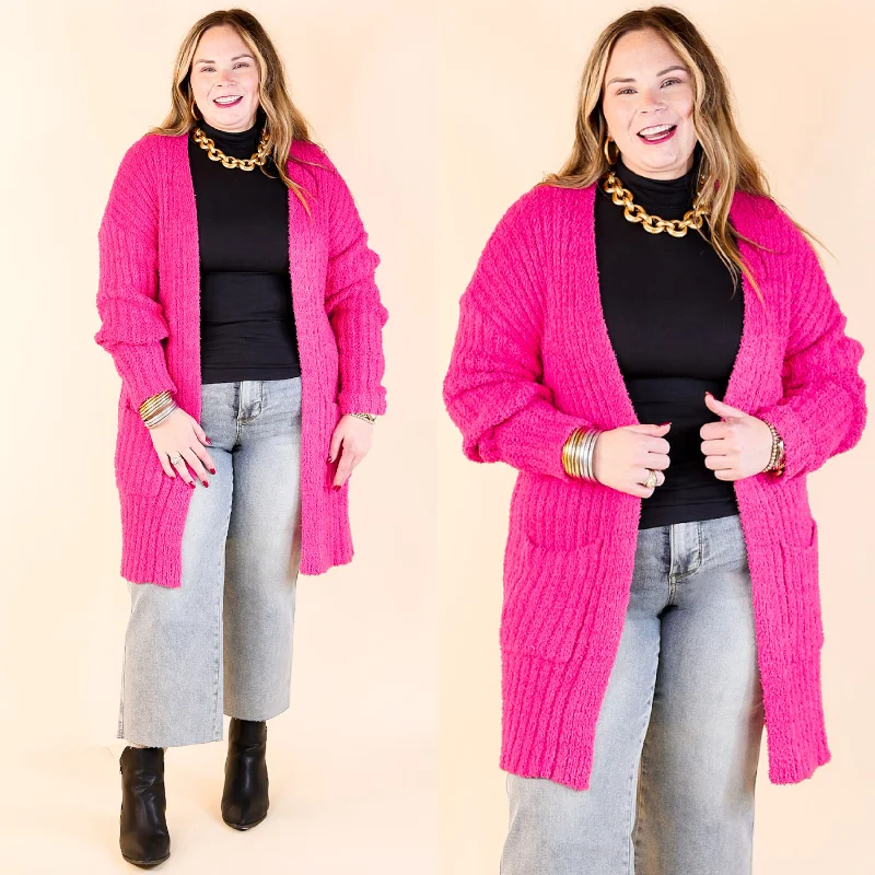 oversized women cardigan for a trendy and cozy lookCold Brew And Cuddles Long Sleeve Cardigan with Pockets in Hot Pink oversized women cardigan for a trendy and cozy lookCold Brew And Cuddles Long Sleeve Cardigan with Pockets in Hot Pink