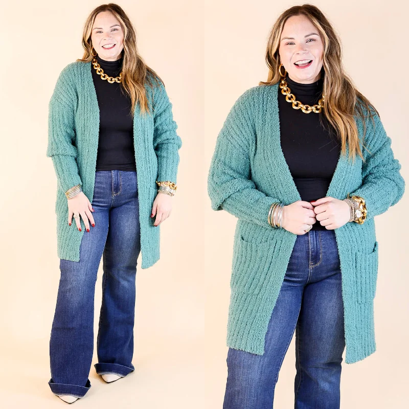 ribbed women cardigan with a classic textureCold Brew And Cuddles Long Sleeve Cardigan with Pockets in Teal ribbed women cardigan with a classic textureCold Brew And Cuddles Long Sleeve Cardigan with Pockets in Teal