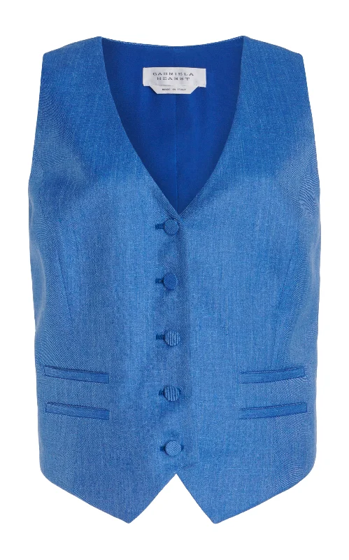 Single - Breasted Women's Linen Blend Blazers in Earth Tones for Casual WearColeridge Vest in Sapphire Virgin Wool and Silk Linen Single - Breasted Women's Linen Blend Blazers in Earth Tones for Casual WearColeridge Vest in Sapphire Virgin Wool and Silk Linen