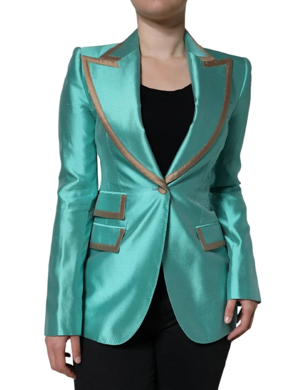 Single - Breasted Women's Tweed Blazers with Gold Buttons for a Classic LookDolce & Gabbana Metallic Green Single Breasted Blazer Jacket Single - Breasted Women's Tweed Blazers with Gold Buttons for a Classic LookDolce & Gabbana Metallic Green Single Breasted Blazer Jacket