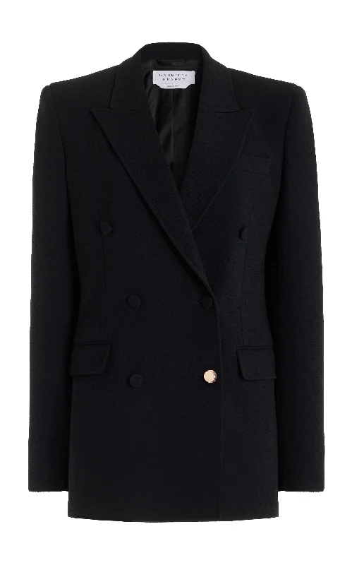 Plus Size Women's Ruffled Blazers in Pink for a Girly and Fashionable LookGavin Blazer in Black Virgin Wool Crepe Plus Size Women's Ruffled Blazers in Pink for a Girly and Fashionable LookGavin Blazer in Black Virgin Wool Crepe
