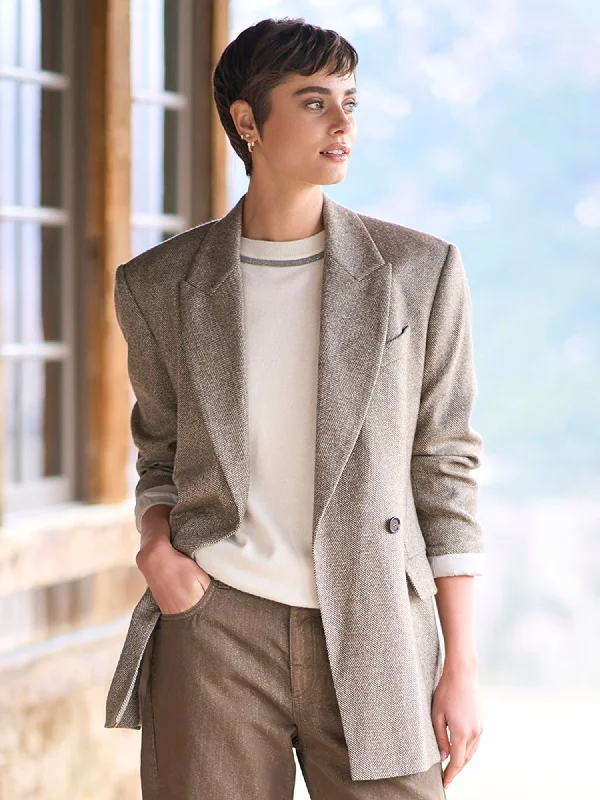 Single - Breasted Women's Linen Blend Blazers in Earth Tones for Casual WearHerringbone Blazer Single - Breasted Women's Linen Blend Blazers in Earth Tones for Casual WearHerringbone Blazer