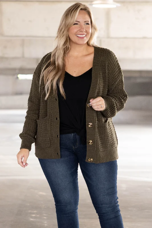 ribbed women cardigan with a classic textureJust Throw It On Cardigan, Dark Olive