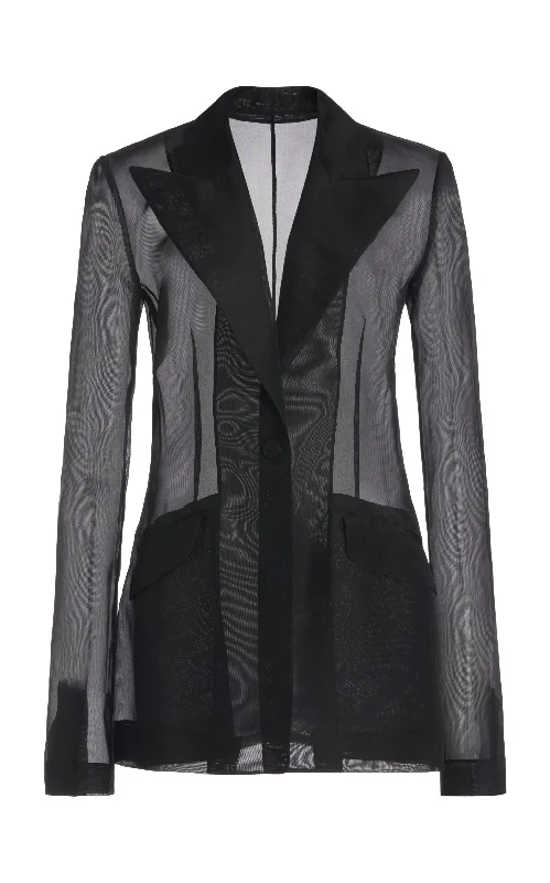 Oversized Women's Checkered Blazers in Black and White for a Trendy StyleLeiva Sheer Blazer in Black Silk Organza Oversized Women's Checkered Blazers in Black and White for a Trendy StyleLeiva Sheer Blazer in Black Silk Organza