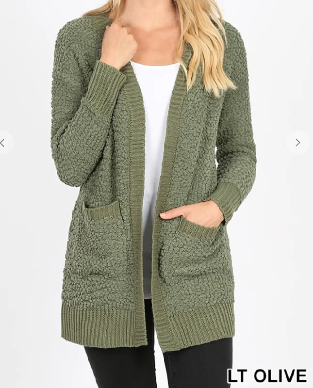 cashmere blend women cardigan for a luxurious feelLong Sleeve Popcorn Pocket Cardigan - 4 Colors cashmere blend women cardigan for a luxurious feelLong Sleeve Popcorn Pocket Cardigan - 4 Colors