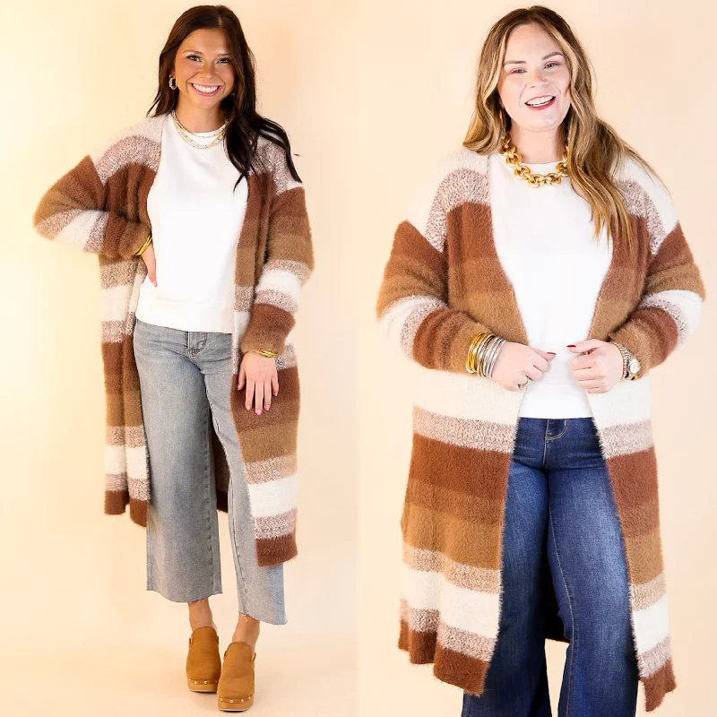color block women cardigan with bold huesLost in Layers Striped Eyelash Cardigan in Rust Mix color block women cardigan with bold huesLost in Layers Striped Eyelash Cardigan in Rust Mix
