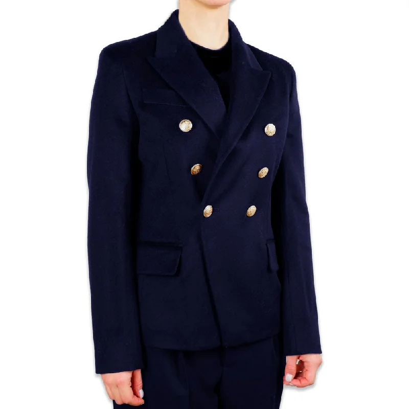 Single - Breasted Women's Tweed Blazers with Gold Buttons for a Classic LookMade in Italy Blue Wool Vergine Suits & Blazer Single - Breasted Women's Tweed Blazers with Gold Buttons for a Classic LookMade in Italy Blue Wool Vergine Suits & Blazer