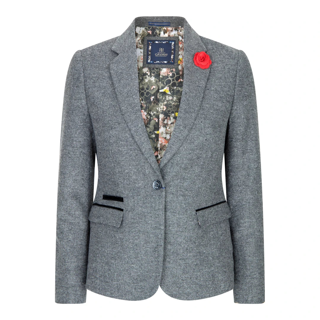 Double - Breasted Women's Polyester Blazers in Bright Colors for a Fun StyleMartez - Women Grey Herringbone Blazer Tweed Check 1920's Gatsby Blinders Double - Breasted Women's Polyester Blazers in Bright Colors for a Fun StyleMartez - Women Grey Herringbone Blazer Tweed Check 1920's Gatsby Blinders