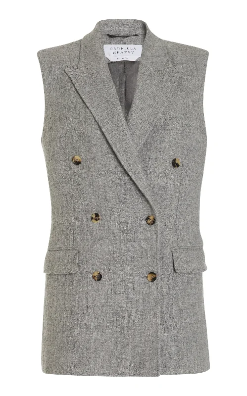Plus Size Women's Ruffled Blazers in Pink for a Girly and Fashionable LookMayte Vest in Light Grey Melange Cashmere Linen Plus Size Women's Ruffled Blazers in Pink for a Girly and Fashionable LookMayte Vest in Light Grey Melange Cashmere Linen