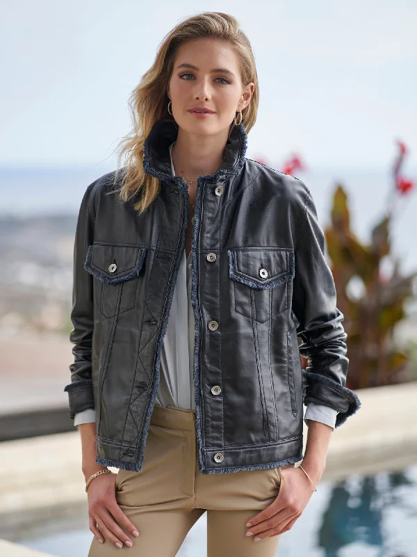 Plus Size Women's Embroidered Blazers in Floral Patterns for a Feminine TouchNatalie Washed Leather Jean Jacket Plus Size Women's Embroidered Blazers in Floral Patterns for a Feminine TouchNatalie Washed Leather Jean Jacket