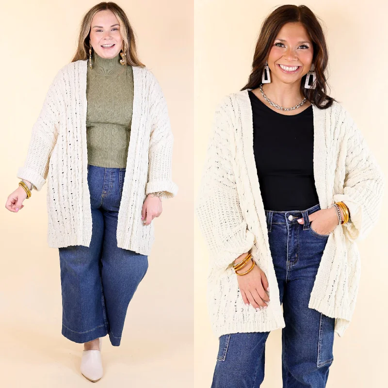 cashmere blend women cardigan for a luxurious feelOn My Level Chenille Cable Knit Open Front Cardigan in Ivory cashmere blend women cardigan for a luxurious feelOn My Level Chenille Cable Knit Open Front Cardigan in Ivory