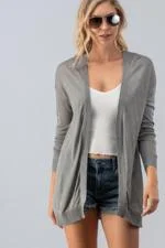 cropped women cardigan to pair with high - waisted jeansGrey Open Front Drop Shoulder Cardigan cropped women cardigan to pair with high - waisted jeansGrey Open Front Drop Shoulder Cardigan