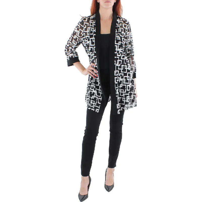 Plus Size Women's Military - Inspired Blazers with Gold Accents for a Bold LookR&M Richards Womens Mesh Printed Duster Blazer Plus Size Women's Military - Inspired Blazers with Gold Accents for a Bold LookR&M Richards Womens Mesh Printed Duster Blazer