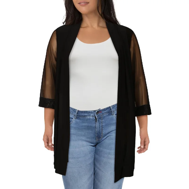 Plus Size Women's Ruffled Blazers in Pink for a Girly and Fashionable LookR&M Richards Womens Plus Mesh Sleeves Open Front Jacket Plus Size Women's Ruffled Blazers in Pink for a Girly and Fashionable LookR&M Richards Womens Plus Mesh Sleeves Open Front Jacket