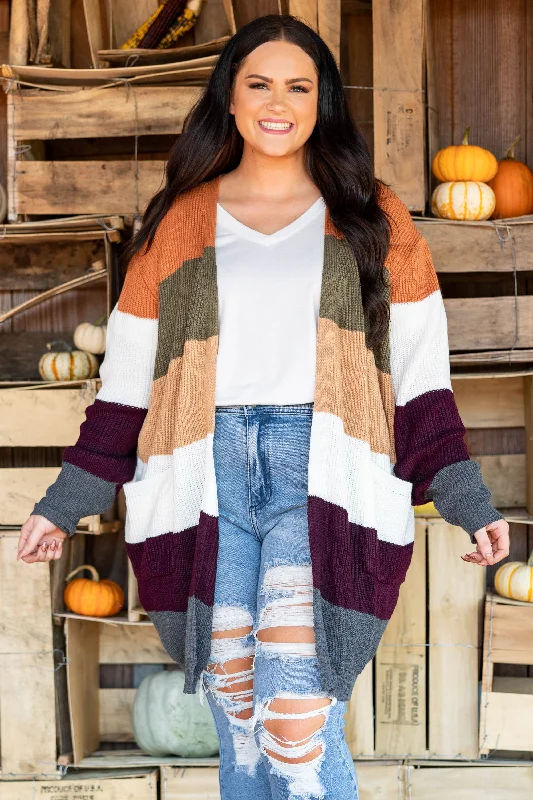 plus size women cardigan for comfortable layeringSimple Just 4 U Cardigan, Rust/Olive plus size women cardigan for comfortable layeringSimple Just 4 U Cardigan, Rust/Olive