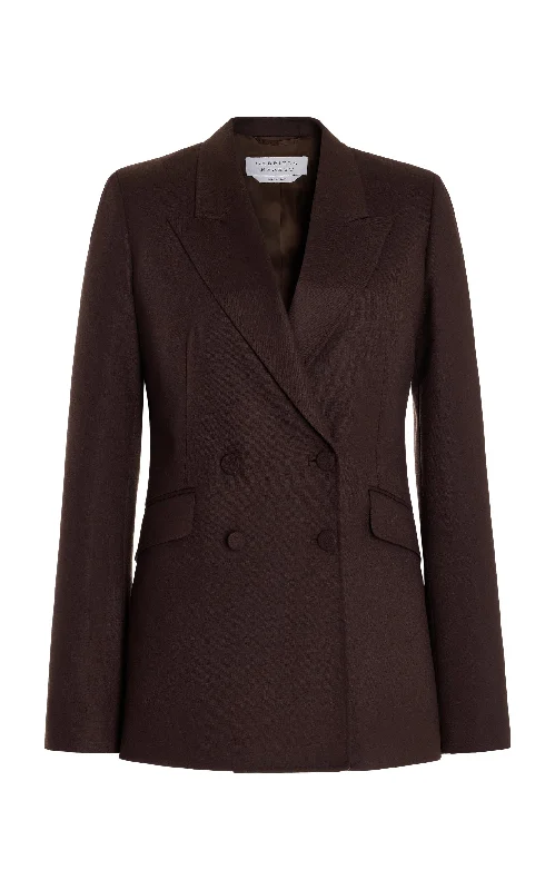 Single - Breasted Women's Linen Blend Blazers in Earth Tones for Casual WearStephanie Blazer in Chocolate Superfine Wool Single - Breasted Women's Linen Blend Blazers in Earth Tones for Casual WearStephanie Blazer in Chocolate Superfine Wool