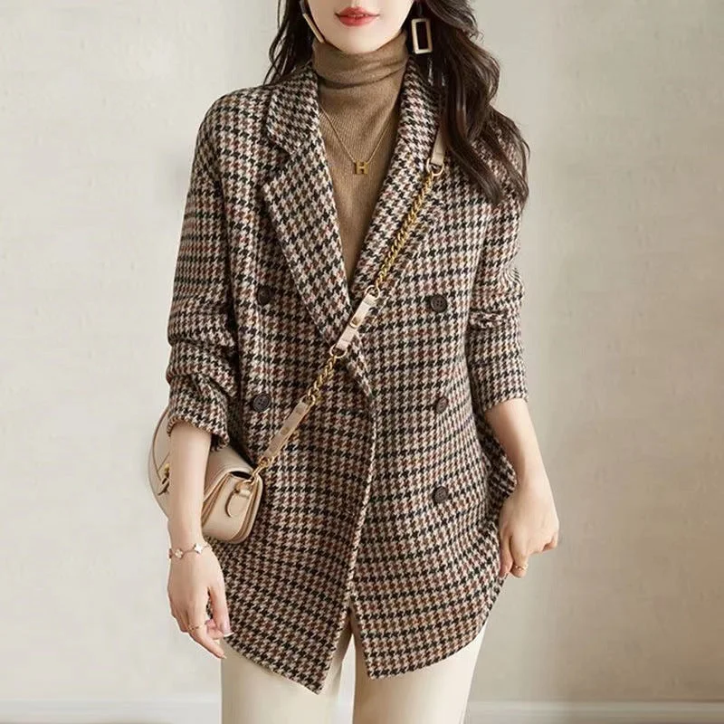 Plus Size Women's Military - Inspired Blazers with Gold Accents for a Bold LookSuit Collar Woolen Coat Women's Loose Woolen Coat Plus Size Women's Military - Inspired Blazers with Gold Accents for a Bold LookSuit Collar Woolen Coat Women's Loose Woolen Coat