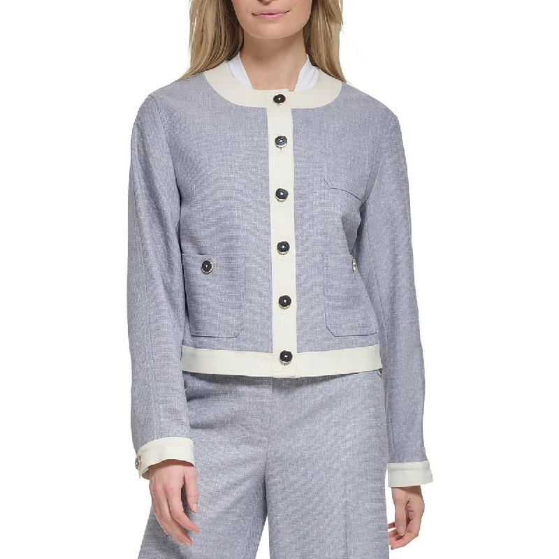 Women's Slim - Fit Blazers in Charcoal Gray for a Professional AppearanceTommy Hilfiger Womens Contrast Trim Work Wear Collarless Blazer Women's Slim - Fit Blazers in Charcoal Gray for a Professional AppearanceTommy Hilfiger Womens Contrast Trim Work Wear Collarless Blazer