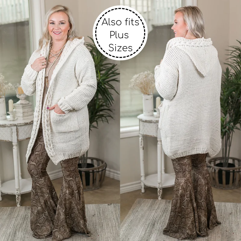 open front women cardigan for easy stylingBare The Cold Long Sleeve Knit Cardigan with Hood & Braided Trim in Ivory open front women cardigan for easy stylingBare The Cold Long Sleeve Knit Cardigan with Hood & Braided Trim in Ivory