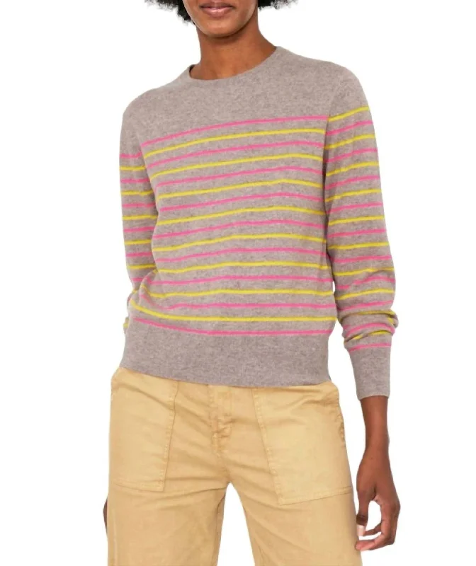 Midi - Length Women's Shetland Wool Sweater Dresses in Traditional PatternsBetty Striped Sweater In Sand Multi Midi - Length Women's Shetland Wool Sweater Dresses in Traditional PatternsBetty Striped Sweater In Sand Multi