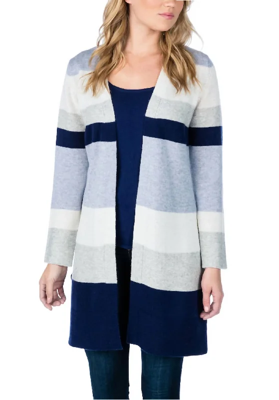 Plus Size Women's Fit - and - Flare Sweater Dresses with Ruffled HemBold Stripes Cardigan In Blue Multi Plus Size Women's Fit - and - Flare Sweater Dresses with Ruffled HemBold Stripes Cardigan In Blue Multi